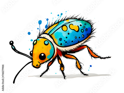 A cartoon illustration of a strange and cute insect's false appearance