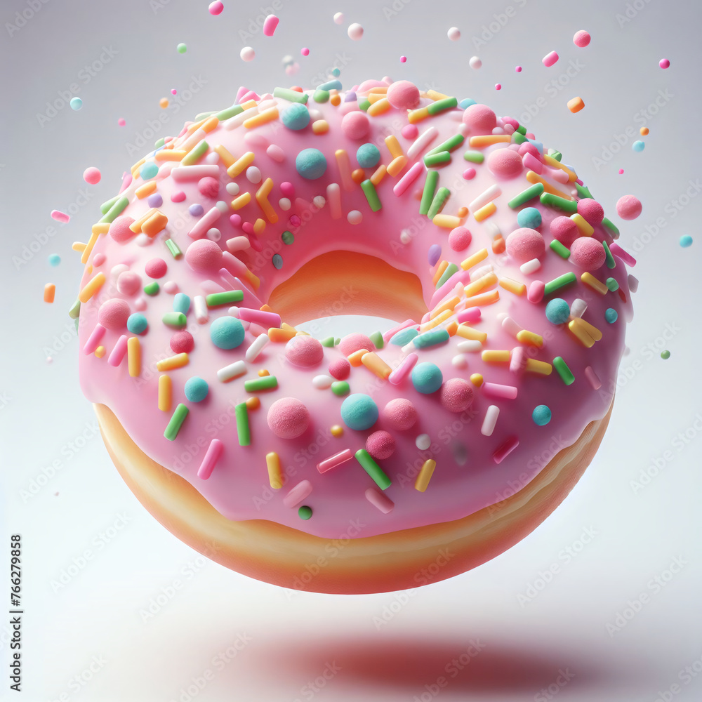 Sweet temptation. Colorful glazed donut delight on white background isolated. Dive into deliciousness. Tempting glazed doughnut closeup Sweet temptation. Colorful glazed donut delight on white background isolated. Dive into deliciousness. Tempting glazed doughnut closeup