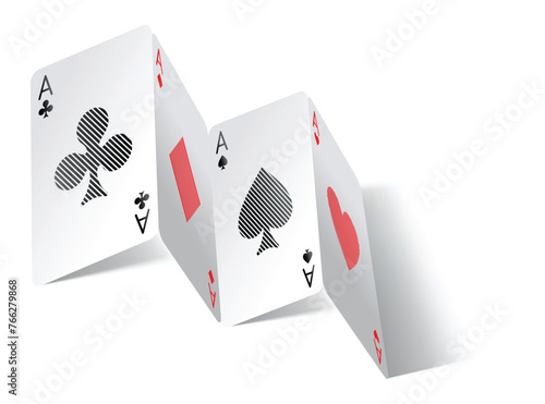 Playing cards poker. Four aces of diamonds clubs spades and hearts fall or fly as poker playing cards