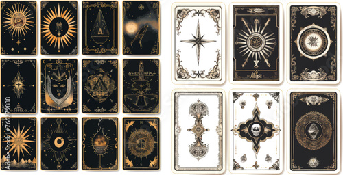 Divination and prediction cards with emblem mysterious, spirituality esoteric, masonic alchemy symbol