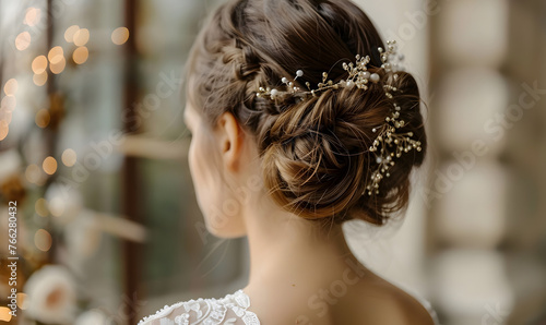 bride bridal bun hairstyle, Generative AI