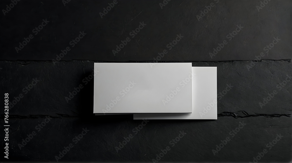 business card mockup, white blank sheet, on a black colored background business card mockup, white blank sheet, on a black colored background