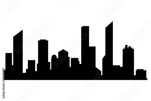 Cityscape silhouette. City building, night town and horizontal urban panorama silhouette. Modern urban landscape. Monochrome panoramic view