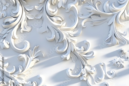 A close up of a white wall with a floral design. 
