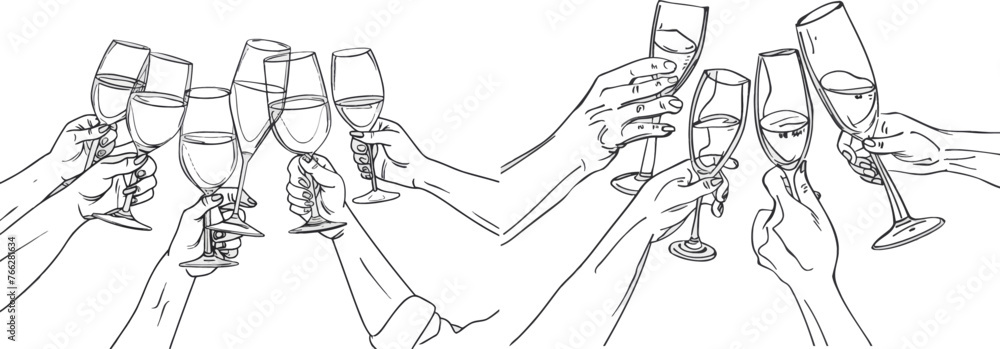  Hands toasting with wine glasses with drinks