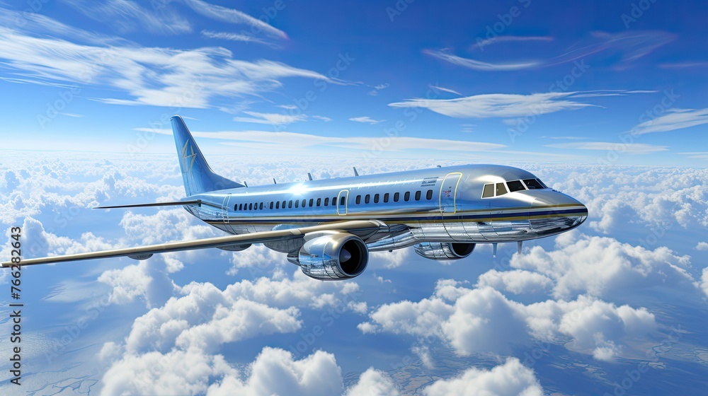 Fototapeta premium Private jet flying above the clouds