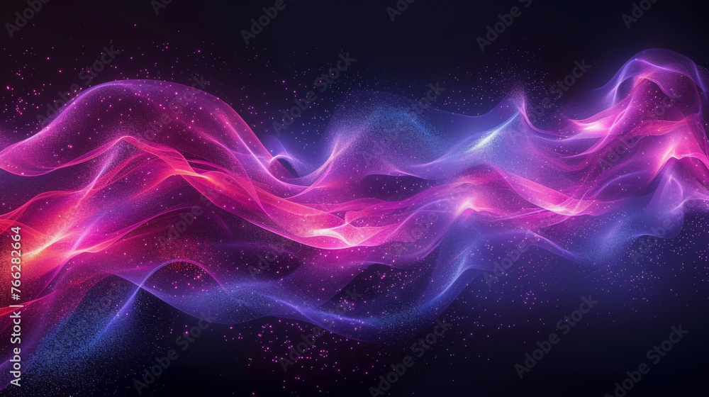 Background with abstract undulating small particles on a black background.