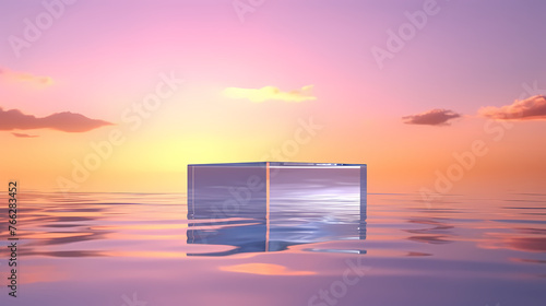 3D rendering simple glass background product booth  podium  stage  product commercial photography background