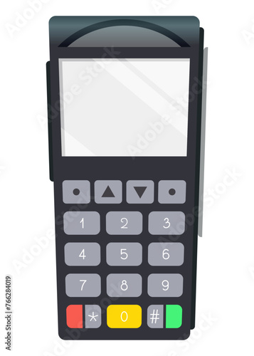 Payment pos terminal. NFC payment machine concept. Bank payment terminal, mockup. Vector illustration in flat design