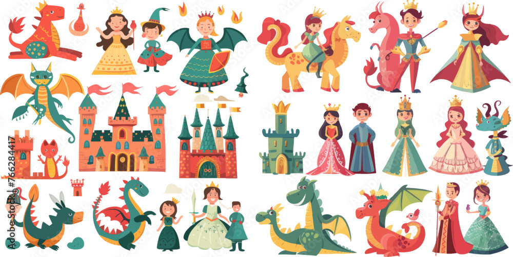 Fairytale isolated cartoon vector icons set
