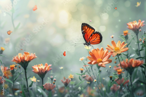 Nature of butterfly and flower in garden using as background butterflies day cover page or banner template brochure landing page wallpaper design 