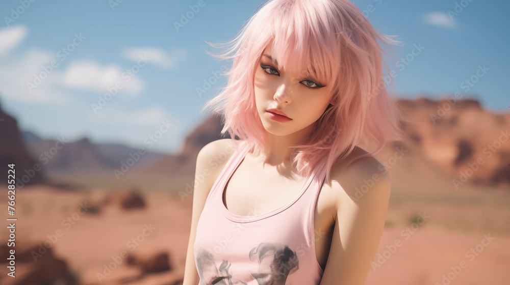 Fantasy image of a beautiful female character Fantasy anime style With the background being a desert area. Fantasy image of a beautiful female character Fantasy anime style With the background being a desert area.