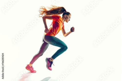 Dynamic Female Runner in Orange Racing Against the Sunlight