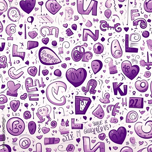 White paper background with mauve letters and glyphs  in the style of mr. doodle  sparklecore