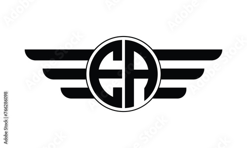 EA initial letter circle wings icon gaming logo design vector template. batman logo, sports logo, monogram, polygon, war game, symbol, playing logo, abstract, fighting, typography, minimal, wings logo