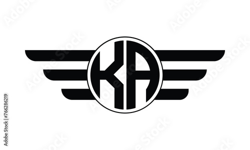 KA initial letter circle wings icon gaming logo design vector template. batman logo, sports logo, monogram, polygon, war game, symbol, playing logo, abstract, fighting, typography, minimal, wings logo