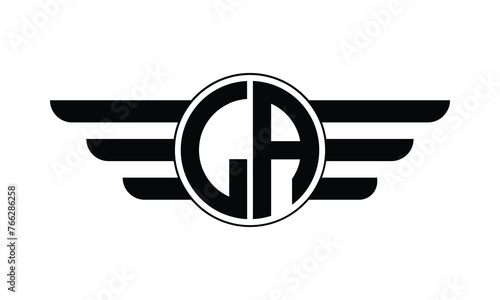 LA initial letter circle wings icon gaming logo design vector template. batman logo, sports logo, monogram, polygon, war game, symbol, playing logo, abstract, fighting, typography, minimal, wings logo