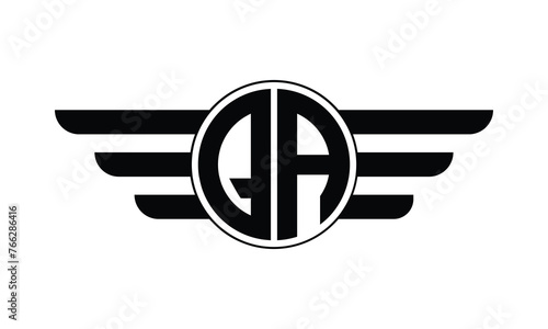 QA initial letter circle wings icon gaming logo design vector template. batman logo, sports logo, monogram, polygon, war game, symbol, playing logo, abstract, fighting, typography, minimal, wings logo