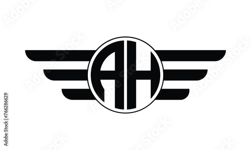 AH initial letter circle wings icon gaming logo design vector template. batman logo, sports logo, monogram, polygon, war game, symbol, playing logo, abstract, fighting, typography, minimal, wings logo