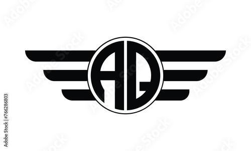 AQ initial letter circle wings icon gaming logo design vector template. batman logo, sports logo, monogram, polygon, war game, symbol, playing logo, abstract, fighting, typography, minimal, wings logo