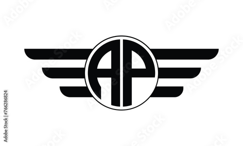 AP initial letter circle wings icon gaming logo design vector template. batman logo, sports logo, monogram, polygon, war game, symbol, playing logo, abstract, fighting, typography, minimal, wings logo