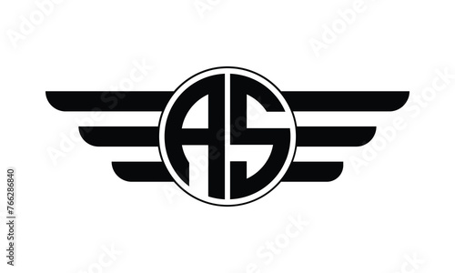 AS initial letter circle wings icon gaming logo design vector template. batman logo, sports logo, monogram, polygon, war game, symbol, playing logo, abstract, fighting, typography, minimal, wings logo