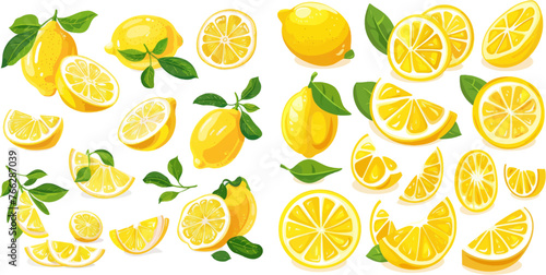 Cut lemons fruit slice and zest for lemonade juice or vitamin c logo