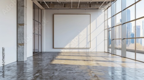 Fototapeta Naklejka Na Ścianę i Meble -  Mock up poster in warm style living room interior with wooden decor