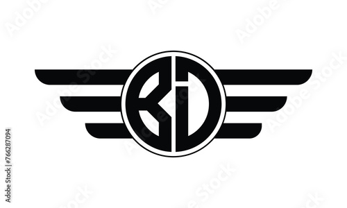 BD initial letter circle wings icon gaming logo design vector template. batman logo, sports logo, monogram, polygon, war game, symbol, playing logo, abstract, fighting, typography, minimal, wings logo