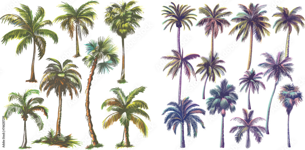 Hand drawn tropical palm trees