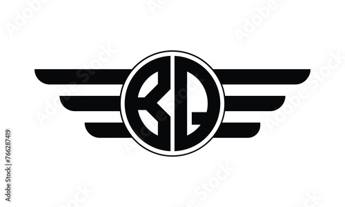 BQ initial letter circle wings icon gaming logo design vector template. batman logo, sports logo, monogram, polygon, war game, symbol, playing logo, abstract, fighting, typography, minimal, wings logo