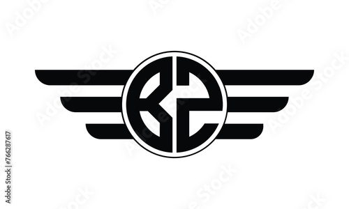 BZ initial letter circle wings icon gaming logo design vector template. batman logo, sports logo, monogram, polygon, war game, symbol, playing logo, abstract, fighting, typography, minimal, wings logo