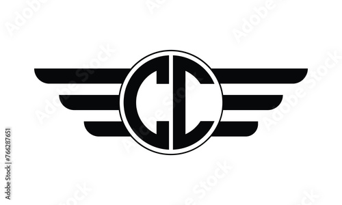 CC initial letter circle wings icon gaming logo design vector template. batman logo, sports logo, monogram, polygon, war game, symbol, playing logo, abstract, fighting, typography, minimal, wings logo