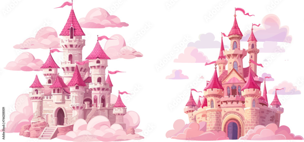 Majestic pink castle. Girlish beautiful dream mansion made of stone Majestic pink castle. Girlish beautiful dream mansion made of stone