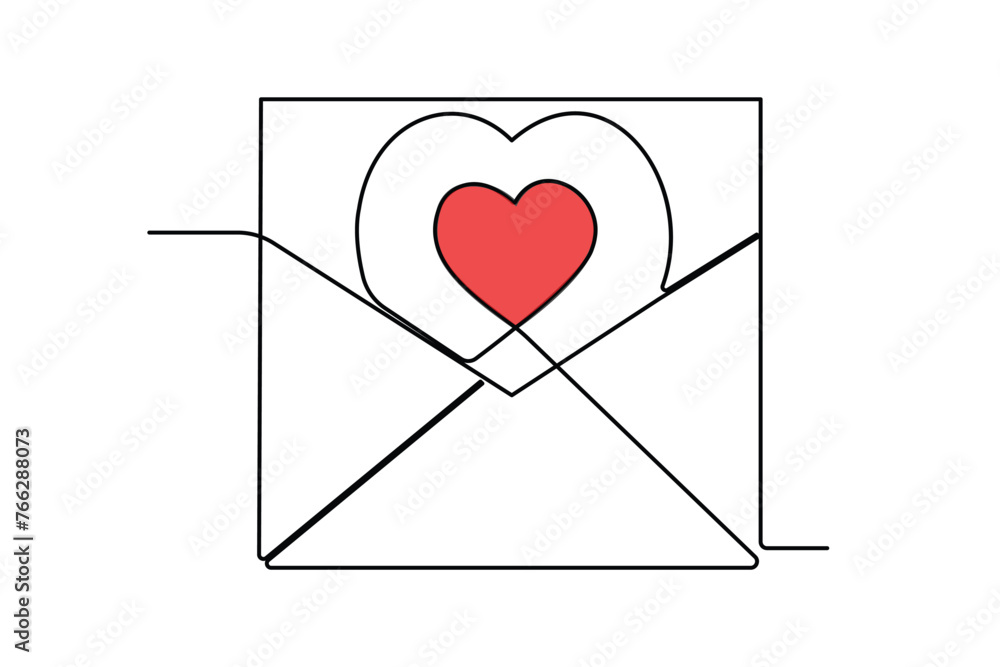 Continuous one line drawing of envelope with heart. Love letter. Vector illustration Continuous one line drawing of envelope with heart. Love letter. Vector illustration