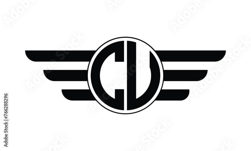 CU initial letter circle wings icon gaming logo design vector template. batman logo, sports logo, monogram, polygon, war game, symbol, playing logo, abstract, fighting, typography, minimal, wings logo
