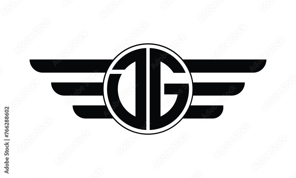 DG initial letter circle wings icon gaming logo design vector template. batman logo, sports logo, monogram, polygon, war game, symbol, playing logo, abstract, fighting, typography, minimal, wings logo - obrazy, fototapety, plakaty 