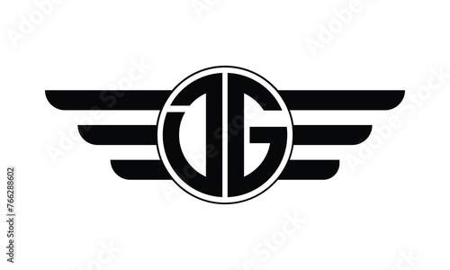 DG initial letter circle wings icon gaming logo design vector template. batman logo, sports logo, monogram, polygon, war game, symbol, playing logo, abstract, fighting, typography, minimal, wings logo