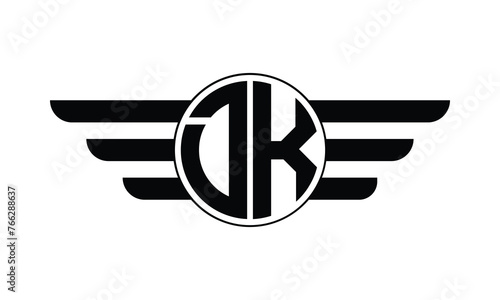 DK initial letter circle wings icon gaming logo design vector template. batman logo, sports logo, monogram, polygon, war game, symbol, playing logo, abstract, fighting, typography, minimal, wings logo