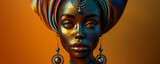 fantasy portrait of a black woman with golden tribal ornaments, african beauty with turban