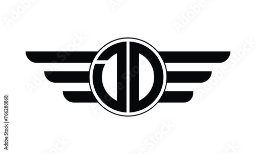 DO initial letter circle wings icon gaming logo design vector template. batman logo, sports logo, monogram, polygon, war game, symbol, playing logo, abstract, fighting, typography, minimal, wings logo