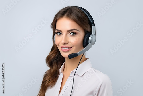  women call center operator with headset on