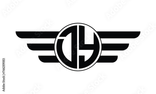 DY initial letter circle wings icon gaming logo design vector template. batman logo, sports logo, monogram, polygon, war game, symbol, playing logo, abstract, fighting, typography, minimal, wings logo