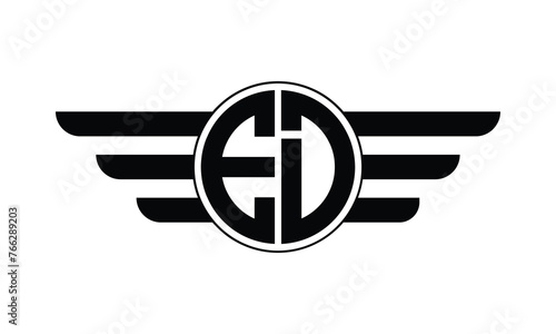ED initial letter circle wings icon gaming logo design vector template. batman logo, sports logo, monogram, polygon, war game, symbol, playing logo, abstract, fighting, typography, minimal, wings logo