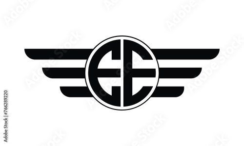 EE initial letter circle wings icon gaming logo design vector template. batman logo, sports logo, monogram, polygon, war game, symbol, playing logo, abstract, fighting, typography, minimal, wings logo