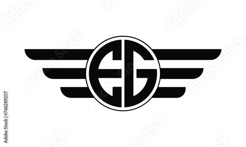 EG initial letter circle wings icon gaming logo design vector template. batman logo, sports logo, monogram, polygon, war game, symbol, playing logo, abstract, fighting, typography, minimal, wings logo