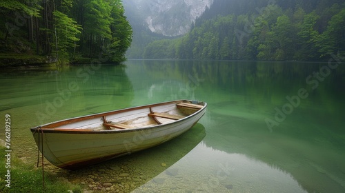 Small White Boat Floating on Lake
