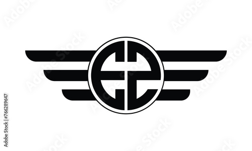 EZ initial letter circle wings icon gaming logo design vector template. batman logo, sports logo, monogram, polygon, war game, symbol, playing logo, abstract, fighting, typography, minimal, wings logo