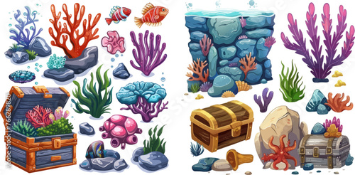 Underwater pets, goldfish or guppy vector illustration set photo