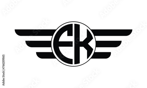 FK initial letter circle wings icon gaming logo design vector template. batman logo, sports logo, monogram, polygon, war game, symbol, playing logo, abstract, fighting, typography, minimal, wings logo
